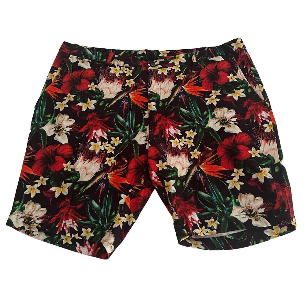 Paisley & Gray Men Tropical Hawaiian Floral Bright Chino Shorts Size 38 Slim Fit